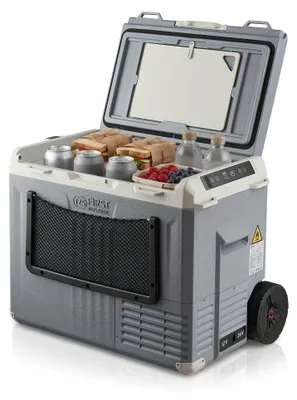 Produktbild von First Austria - Kompressor-Kühlbox 40L - - Kühlung bis -20°C - App per Bluetooth - 12/24V & 230V - USB-Ausgang - Trolley & Vollzubehör – Grau