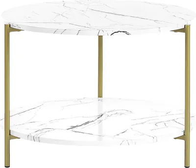 Zdjęcie produktu dla BELIANI Stolik kawowy biało-złoty MDF żelazo ⌀ 60 cm z półką metalowe nogi ława do salonu styl nowoczesny glamour