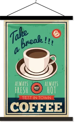 Produktbild von MuchoWow® Textilposter Kaffee - Jahrgang - Zitat 60x90 cm mit schwarzem Rahmen - Poster Wohnzimmer
