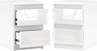 Produktbild von Nachttisch Weiß Glanz 2er Set Nachtschrank mit 2 Schubladen  Nachtkommoden Minimalistisches Design Nachttischschrank  H42,5 B30 T30,5 für Schlafzimmer