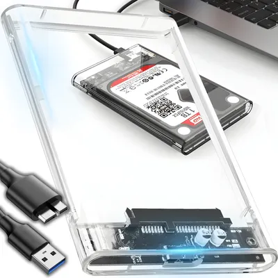 Produktbild von SSD Festplattengehäuse USB 3.0 Externes HDD 2,5 Zoll SATA 3 III Kabel Gehäuse Festplatte Adapter Werkzeuglose Montage Case Transparent PC Retoo