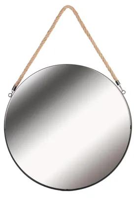 Produktbild von Home Deco Factory Spiegel - rund - schwarz - mit Weidengriff - D50 cm