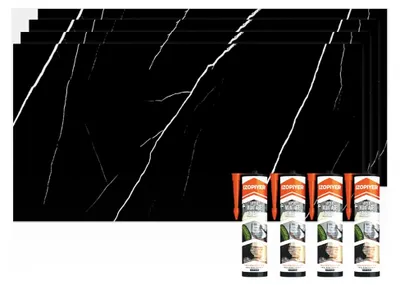 Produktbild von Wandverkleidung in Marmoroptik - 4er Set 120x60cm - Alternative zu Fliesen für Bad und Küche, Duschwandpaneele, Wandpaneel für Küchenrückwand und Badezimmer, inklusive 4x Montagekleber