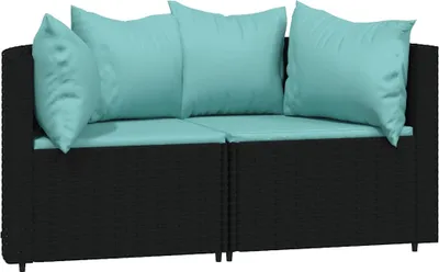 Produktbild von vidaXL Garten-Ecksofas mit Kissen 2 Stk. Schwarz Poly Rattan