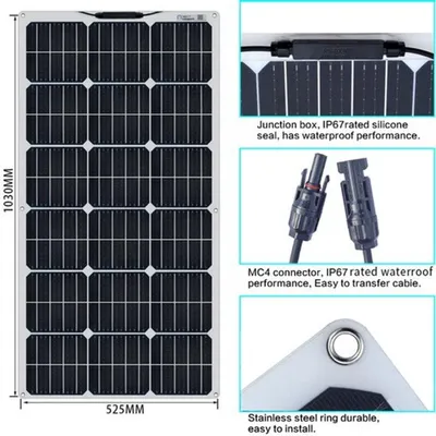 Obrázok produktu pre Flexibilný solárny panel 300W - 12V, monokryštalický - ľahký a ohybný - vhodný na kempovanie a do lodí