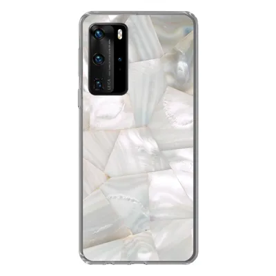 Produktbild von MuchoWow® Handyhülle Schutzhülle Hülle für Huawei P40 Pro Naturstein - Perlmutt - Weiß Silikon Softcase Handy Hülle - Schutz