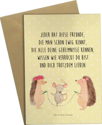 Produktbild von Mr. & Mrs. Panda babykarte Igel Seilhüpfen - Gelb Pastell - Geschenk, Maus, osterkarten, einladungskarten, Grußkarte, vatertagskarte, Kinder, weihnachtskarten