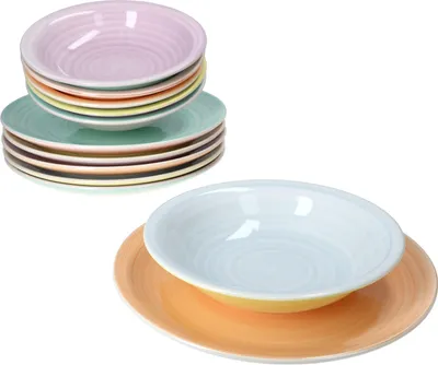 Produktbild von Pastello12tlg Tafelservice Speiseteller Suppenteller Steingut Pastell