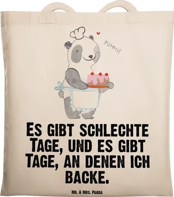 Produktbild von Mr. & Mrs. Panda Tote Bag Panda Backen - Transparent - Geschenk, Baumwolltasche, Jutebeutel, Hobbybäcker, Einkaufstasche, Tasche, Beutel, Kuchen