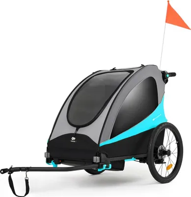 Immagine prodotto di Kinderkraft NAVA Rimorchio bici 3 in 1 passeggino e jogger per 2 bambini Blu