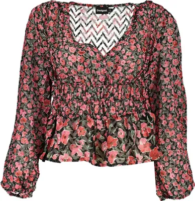 Image de Chemisier Desigual : Manches longues, Col en V, 3 boutons, Taille élastique : Taille - L Taille : L