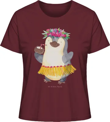 Produktbild von Mr. & Mrs. Panda Oberteil Damen Pinguin Kokosnuss Größe M - Burgundy - Geschenk, Hawaii, T-Shirt Kurzarm, Aloha, Baumwoll, Urlaub, Erholt, shirt, Rundhals