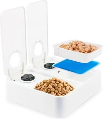 Produktbild von ALL FOR PAWS Automatischer Katzenfutterspender 2 Mahlzeit Hundefutterspender mit Eisbeutel, Für Trocken- und Nassfutter geeignet mit 48-Stunden-Timer, Spülmaschinenfest, (2-Mahlzeiten-Futterspender)