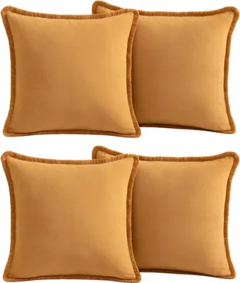 Immagine prodotto di Federe 65x65 cm Set da 4 in cotone arancione Cuscini decorativi Boho con frange