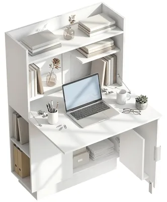 Produktbild von HOMCOM Schreibtisch mit klappbarer Tischplatte, Computertisch mit Regal, Schrank