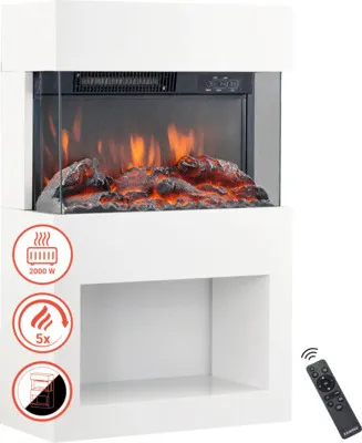 Immagine prodotto di KAMINIO Camino elettrico HENRI - Stufa elettrica con riscaldamento, effetto fiamma 3D, vano portalegna, telecomando - Bianco