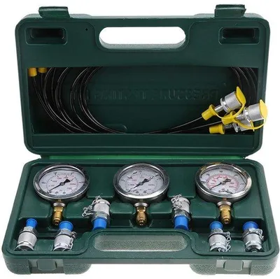 Obrázek produktu pro Hydraulická testovací sada s manometrem 63 mm – zajištění kvality – testovací bod pro spojku – 250 bar – zařízení pro tlakové zkoušky