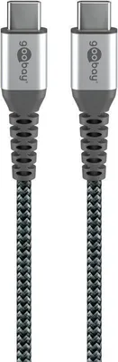 Produktbild von USB-C-auf-USB-C-Textilkabel mit Metallsteckern (spacegrau/silber), 0,15 m