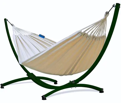 Produktbild von Potenza Outdoor Hängematte mit Gestell für 2 Personen I Baumwolle Doppelhängematte XXL 220x160, 200kg I Grün Hängemattengestell 220kg, wetterfest