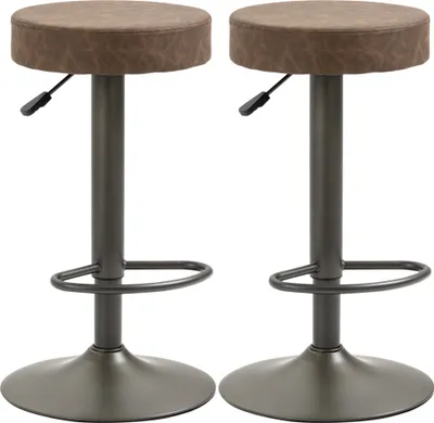 Produktbild von HOMCOM Barhocker mit Fußstütze, 2er Set, Drehbarer Küchenhocker mit Höhenverstellung, 35x36x64-85cm, Braun