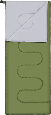 A sleeping bag laid out flat on a white background.