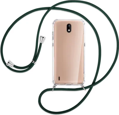 Produktbild von Handykette Backcover-Schutzhülle mit Band (Metall silberfarben) für Nokia 1.3 - dunkelgrün