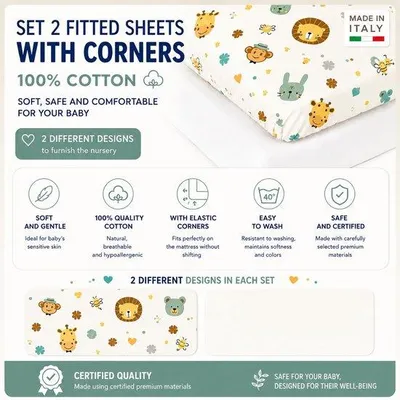 Productafbeelding van FlyIdeas Set van 2 hoeslakens voor babyzitje, 75 x 35 cm, 100% katoen, zacht en ademend, voor babyzitje, kinderwagen