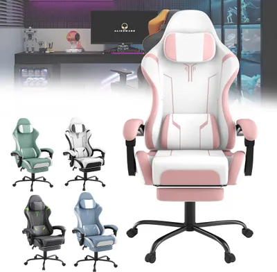 Produktbild von UISEBRT Rosa Gaming Stuhl PC Schreibtischstuhl mit Massagefunktion, Höhenverstellbar, Bürostuhl für Komfort und Unterstützung