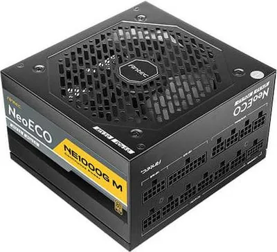 Image de Antec Neo ECO Modular NE1000G M ATX3.0 EC. Puissance totale : 1000 W, tension d'entrée AC : 100 - 240 V, fréquence d'entrée AC : 50/60 Hz. Connecteur carte mère : 20+4 broches ATX, Type de câble : Fully-Modular. But : PC, Facteur de forme de l'unité d'alimentation (PSU) : A