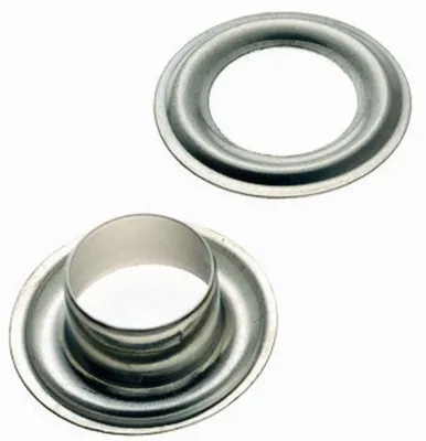 Produktbild von Conacord Ösen 10 mm aus vernickeltem Messing, 15 Stück, inkl. Scheibe und Werkzeug für Zange oder Hammervernietung