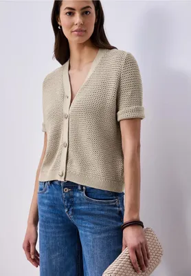 Produktbild von Street One Cardigan 'Kurzarm Cardigan mit V-Neck und Struktur', A254139, clay sand, Gr. 38