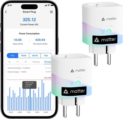 Produktbild von meross Matter WLAN Steckdose mit Stromverbrauch, Smart Steckdose mit Stromzähler für Balkonkraftwerk, funktioniert mit Apple Home, Home Assistant, Ale