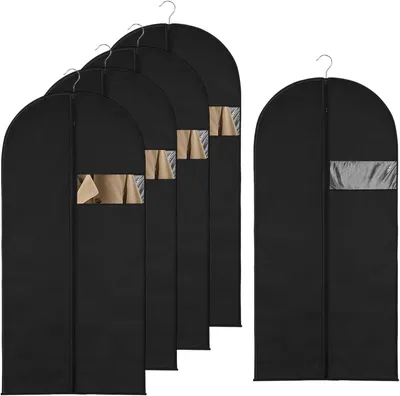 Produktbild von Kleidersäcke 120x60 cm, 5 Stück, mit Reißverschluss, für Anzüge, schwarz