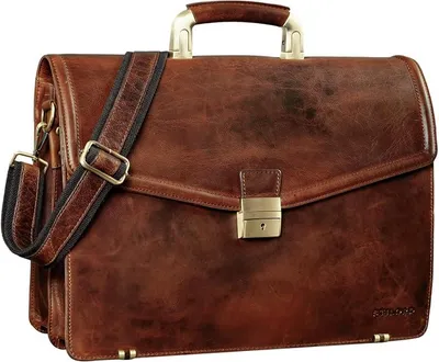 Imagen del producto de Silecomplaza Lazarus: Maletín de cuero grande, para hombre y mujer, tipo maletín de negocios, con espacio para portátiles de 15,6 pulgadas, bandolera, tamaño XL, con cierre y posibilidad de enganchar a un trolley. Fabricado en cuero genuino. Color: Prestige - marrón