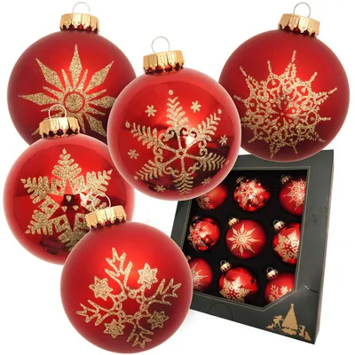 Glazen kerstballen, rot, glanzend/mat, 9 St., Ø 8 cm