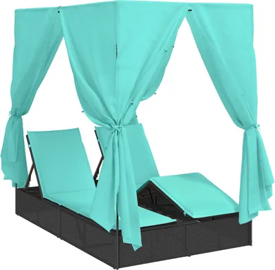Produktbild von Möbel Doppelte Sonnenliege Set aus 2 Schwarz und Türkis - Gartenliegen 3376135