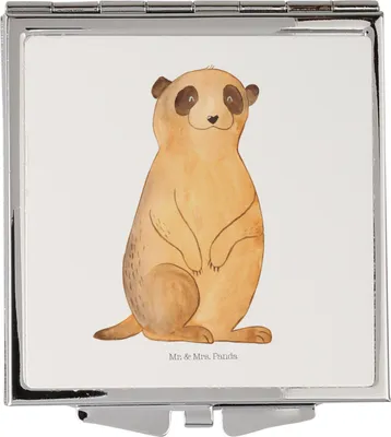 Produktbild von Mr. & Mrs. Panda Kosmetikspiegel Erdmännchen - Weiß - Geschenk, Afrika, Roadtrip, Handspiegel, Frauen Spiegel, Schminkspiegel, Klappbarer, Spruch, Kleiner, Reisen