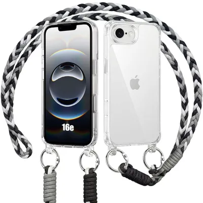 Image de Coque pour iPhone 16e, Protection Anti-Rayures Transparent avec Cordon Noir Blanc