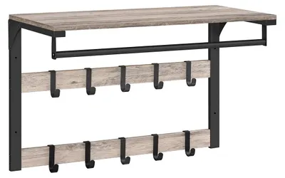 Produktbild von Wandgarderobe mit Kleiderstange – Spanplatte und Stahl – Greigeschwarz – 30 x 65 x 42 cm