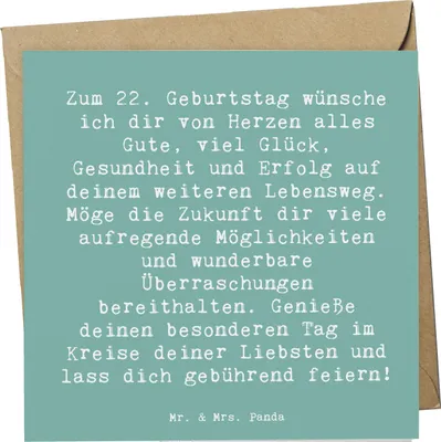 Produktbild von Mr. & Mrs. Panda Grußkarte Spruch 22. Geburtstag - Meeresbrise - Geschenk, Happy Birthday, Alter, besonderer Tag, Liebste, Meilenstein, faltkarte, Zukunft, Humor