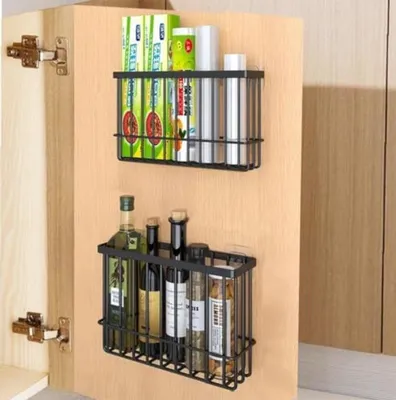 Produktbild von PolkaHome® Küchenschranktür Aufbewahrungsbox, 2 Stück, selbstklebend, 25 x 15 x 7 cm, Schwarz