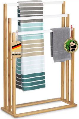 Obrázek produktu pro Bambusový věšák na ručníky Kentucky Elegantní věšák na ručníky se 3 odsazenými tyčemi