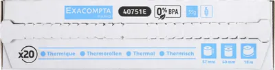 Image de Exacompta 120x Bobine tickets de carte bancaire 57x40mm 18m 1 pli Blanc 40751E