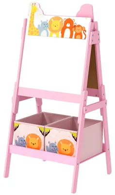 Immagine prodotto di Pannello per bambini 2-in-1 con lavagna e lavagna bianca | Colore: Rosa | Dimensioni: 53,5 x 49 x 113 cm