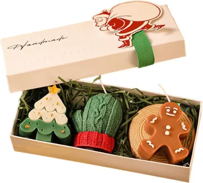Produktbild von Weihnachtsduftkerzen-Geschenkbox-Set, inklusive Weihnachtsbaum, Handschuhen, Lebkuchenmann,