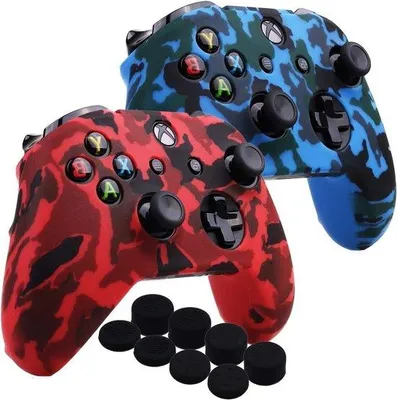 Produktbild von Famanu Silikonhülle für Xbox One X & Xbox One S Controller - Rot und Blau - Mit PRO Daumengriff - Set von 2