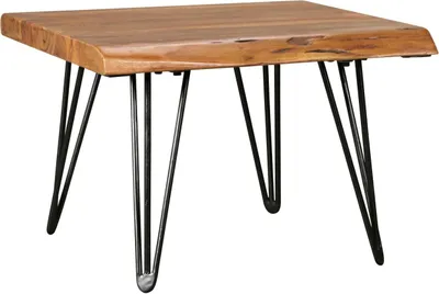 Produktbild von Design Couchtisch Sheesham Massivholz Tisch Baumkante 56 x 38 x 51 cm, Sheesham Holztisch mit Metallbeinen, Wohnzimmertisch im rustikalen Landhausstil