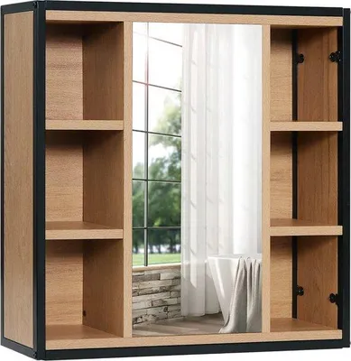 Produktbild von Verstelbaar Badkamermeubel mit Spiegel - Wandmontierter Kleiderschrank - 60x58x16 cm - 6-fach - Wandmontierbar - Spiegel - 6-fach - Wandmontierbar