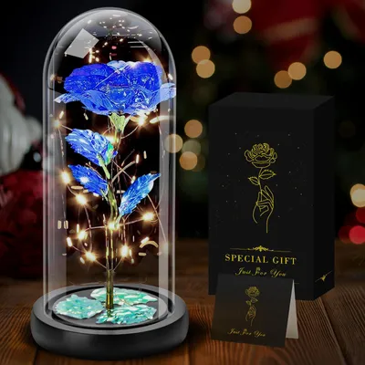 LED-Ewige Rose blauu unter Glasglocke, Handarbeit, 20 Lampen