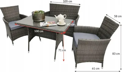 Zdjęcie produktu dla Zestaw mebli ogrodowych technorattan 2x fotel sofa stół LIDO 3cz. j. szary